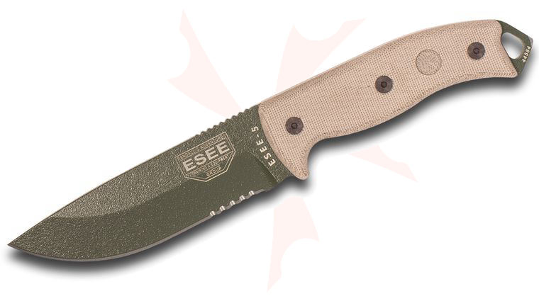 ESEE Knives ESEE-5S-OD-E OD Green Combo Edge, Black Kydex Sheath, Clip Plate