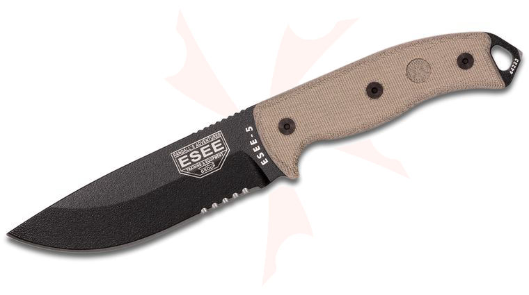 ESEE Knives ESEE-5S-E Combo Edge, Tan Micarta Handles, Black Kydex Sheath, Clip Plate