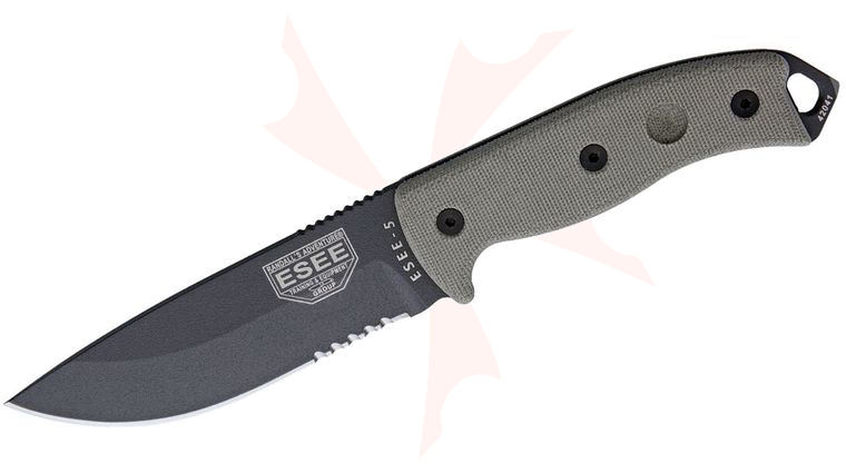 ESEE Knives ESEE-5S-TG Gunsmoke Combo Edge, Black Kydex Sheath, Clip Plate