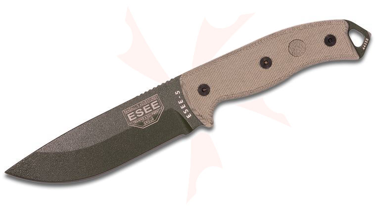 ESEE Knives ESEE-5P-OD-E OD Green Plain Edge, Tan Micarta Handles, Black Kydex Sheath, Clip Plate