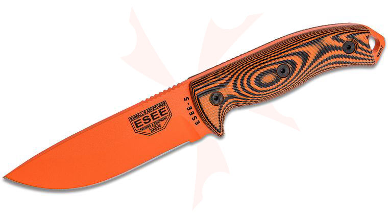 ESEE Knives ESEE-5POR-006 Orange Plain Edge, 3D Machined Orange/Black G10 Handles, Black Sheath, Clip Plate