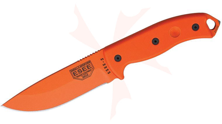 ESEE Knives ESEE-5P-OR-OR Orange Plain Edge, Orange G10 Handles, Black Kydex Sheath, Clip Plate