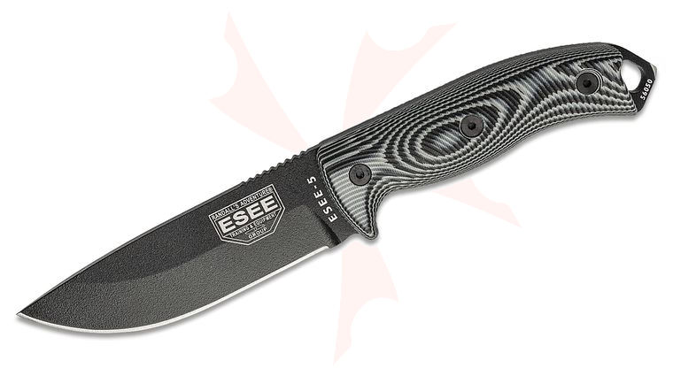 ESEE Knives ESEE-5PB-002 Black Plain Edge, 3D Machined Gray/Black G10 Handles, Black Kydex Sheath, Clip Plate