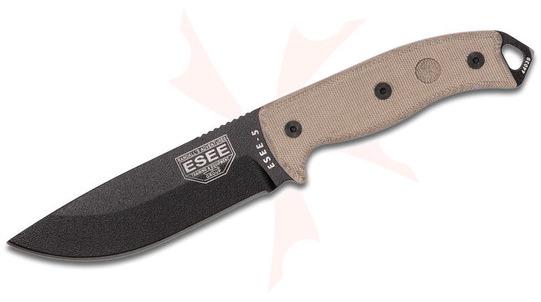 ESEE Knives ESEE-5P-E Plain Edge, Tan Micarta Handles, Black Kydex Sheath, Clip Plate