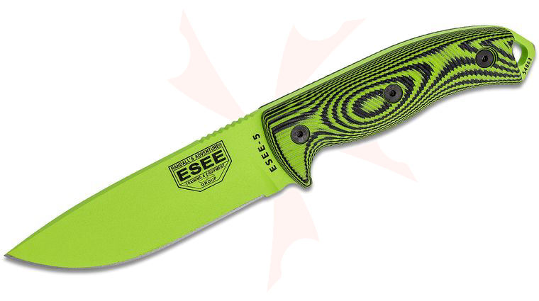 ESEE Knives ESEE-5PVG-007 Venom Green Plain Edge, 3D Machined Neon Green/Black G10 Handles, Black Sheath, Clip Plate