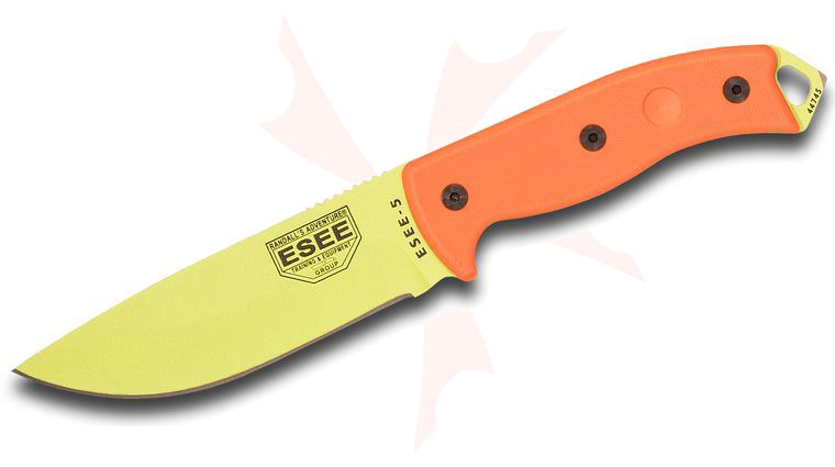 ESEE Knives ESEE-5P-VG-E Venom Green Plain Edge, Orange G10 Handles, Black Kydex Sheath, Clip Plate