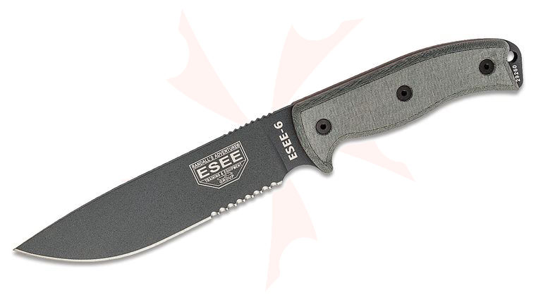ESEE Knives ESEE-6S-TG Gunsmoke Combo Edge, Black Sheath, Clip Plate