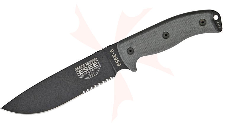 ESEE Knives ESEE-6S-B Combo Edge, Black Sheath, Clip Plate