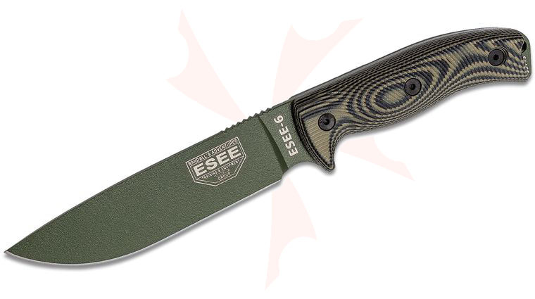 ESEE Knives ESEE-6POD-003 OD Green Plain Edge, 3D Machined OD Green/Black G10 Handles, Black Sheath, Clip Plate