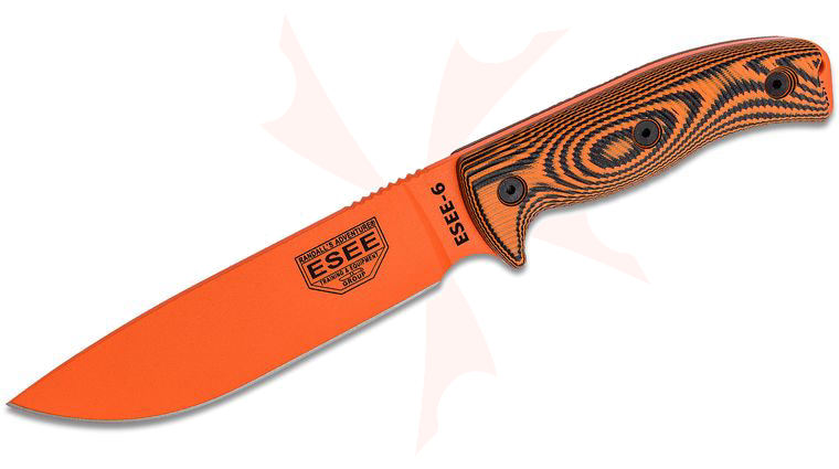 ESEE Knives ESEE-6POR-006 Orange Plain Edge, 3D Machined Orange/Black G10 Handles, Black Sheath, Clip Plate