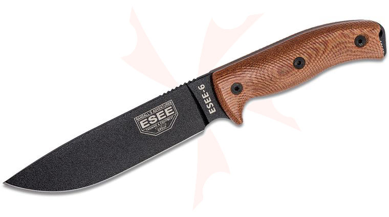 ESEE Knives ESEE-6PB-011 Black Plain Edge, 3D Machined Natural Canvas Micarta Handles, Black Sheath, Clip Plate