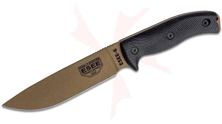 ESEE Knives ESEE-6PDE-001 Flat Dark Earth Plain Edge, 3D Machined Black G10 Handles, Black Sheath, Clip Plate