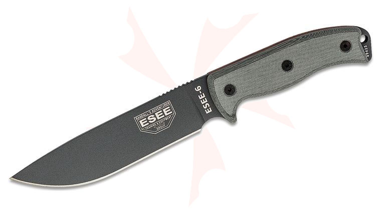 ESEE Knives ESEE-6P-TG Gunsmoke Plain Edge, Black Sheath, Clip Plate