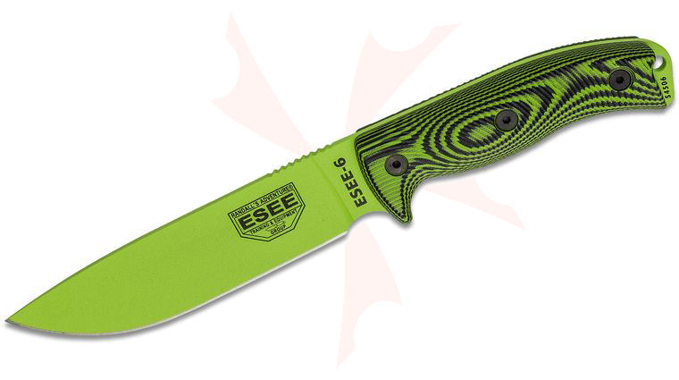 ESEE Knives ESEE-6PVG-007 Venom Green Plain Edge, 3D Machined Neon Green/Black G10 Handles, Black Sheath, Clip Plate