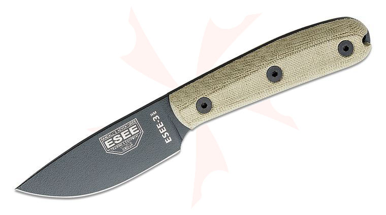 ESEE Knives ESEE-3HM-K Plain Edge, Modified Micarta Handles, Kydex Sheath, Clip Plate