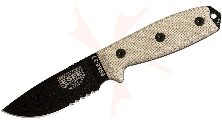 ESEE Knives ESEE-3MIL-S Combo Edge, OD Green Sheath, MOLLE Back and Clip Plate