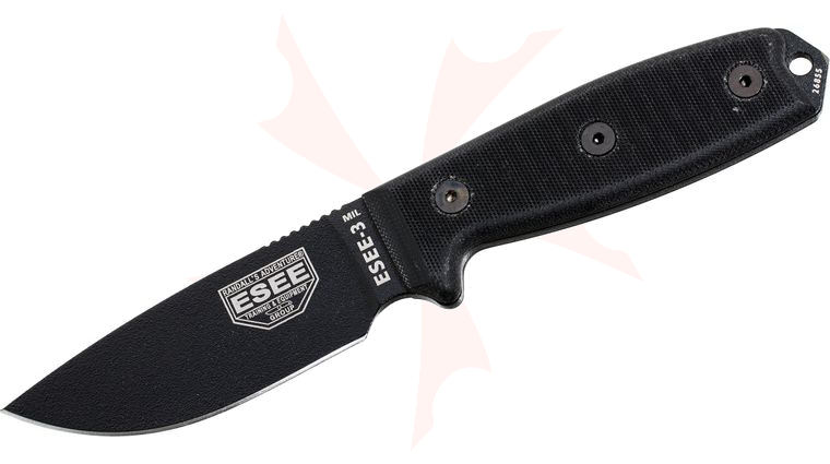 ESEE Knives ESEE-3MIL-P-BLK Plain Edge, Black G10 Handles, Black Sheath, MOLLE Back and Clip Plate
