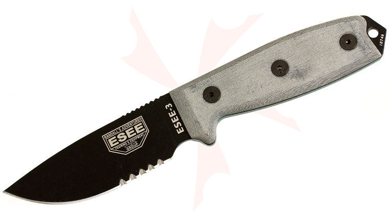 ESEE Knives ESEE-3S-MB Combo Edge, Coyote Brown Sheath, MOLLE Back and Clip Plate