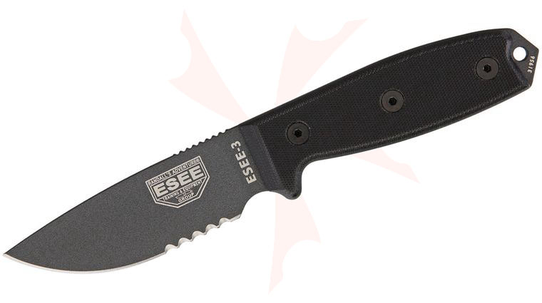 ESEE Knives ESEE-3S-TG-B Gunsmoke Combo Edge, Black G10 Handles, Black Sheath, Clip Plate