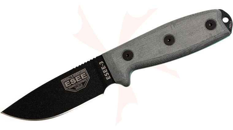 ESEE Knives ESEE-3PM Plain Edge, Rounded Pommel, Coyote Brown Sheath, Clip Plate