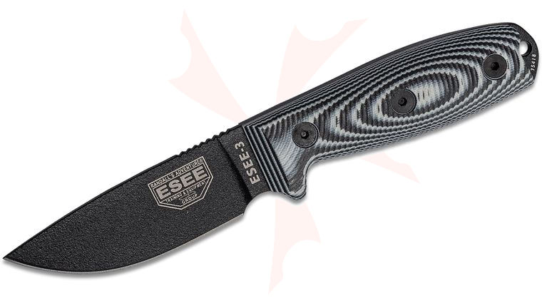ESEE Knives ESEE-3PMB-002 Black Plain Edge, 3D Machined Gray/Black G10 Handles, Black Sheath, Clip Plate