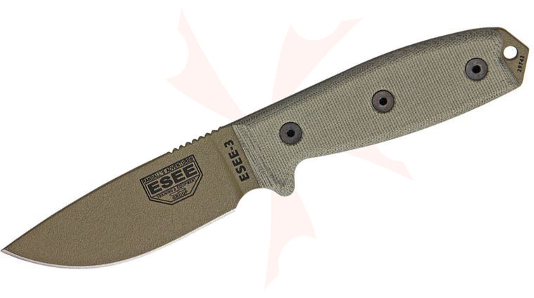 ESEE Knives ESEE-3P-MB-DE Dark Earth Plain Edge, Black Sheath, MOLLE Back and Clip Plate