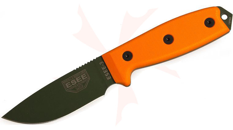 ESEE Knives ESEE-3P-OD OD Green Plain Edge, Orange G10 Handles, Black Sheath, Clip Plate