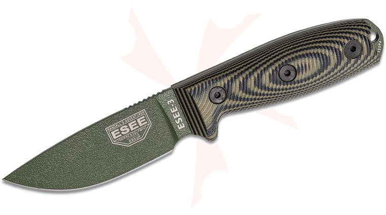 ESEE Knives ESEE-3PMOD-003 OD Green Plain Edge, 3D Machined OD Green/Black G10 Handles, Black Sheath, Clip Plate