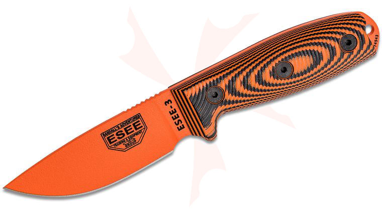 ESEE Knives ESEE-3PMOR-006 Orange Plain Edge, 3D Machined Orange/Black G10 Handles, Black Sheath, Clip Plate