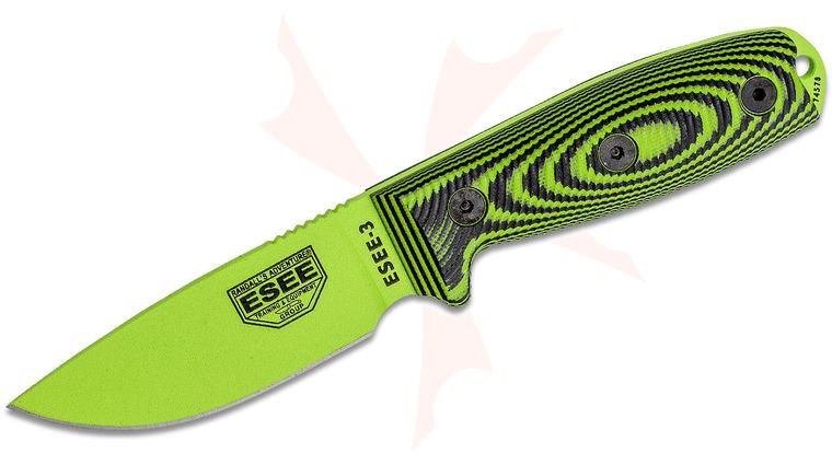 ESEE Knives ESEE-3PMVG-007 Venom Green Plain Edge, 3D Machined Neon Green/Black G10 Handles, Black Sheath, Clip Plate