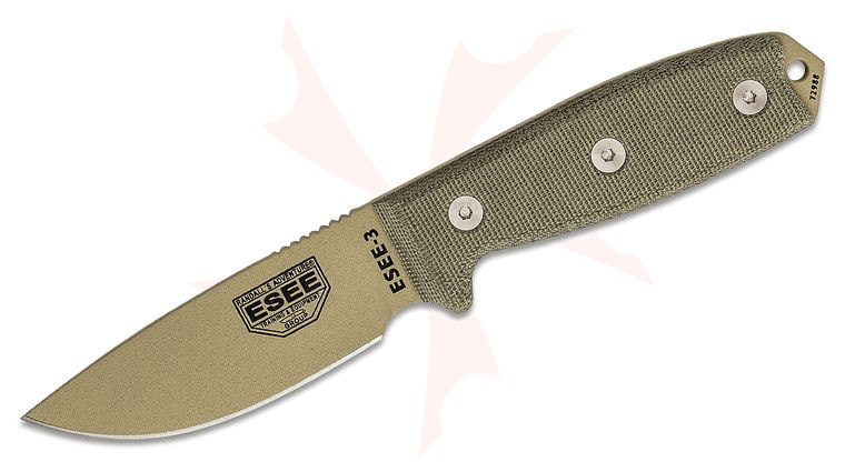ESEE Knives ESEE-3P-DT Desert Tan Plain Edge, OD Green Sheath, Clip Plate