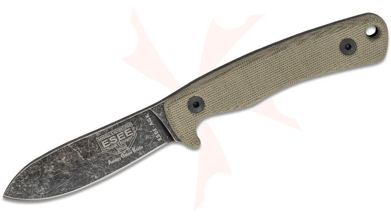 ESEE Knives Ashley Game Knife (AGK) Fixed 3.5 inch 1095 Black Stonewashed Blade, Canvas Micarta Handles, Leather Sheath