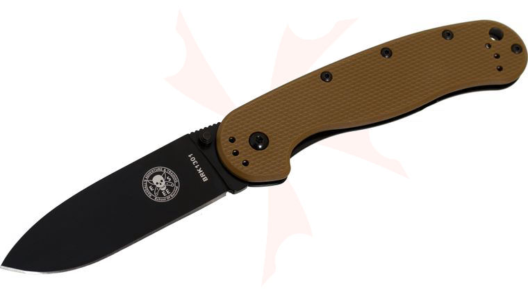 Avispa Folding Knife 3.5 inch Black AUS-8 Blade, Coyote FRN and Stainless Steel Handles, Designed by ESEE