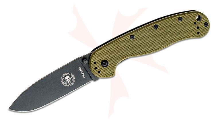 Avispa Folding Knife 3.5 inch Black AUS-8 Blade, OD Green FRN and Stainless Steel Handles, Designed by ESEE
