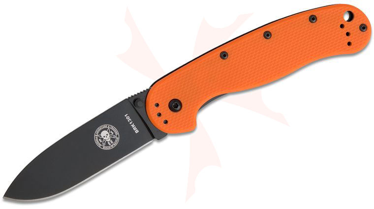Avispa Folding Knife 3.5 inch Black AUS-8 Blade, Orange FRN and Stainless Steel Handles, Designed by ESEE