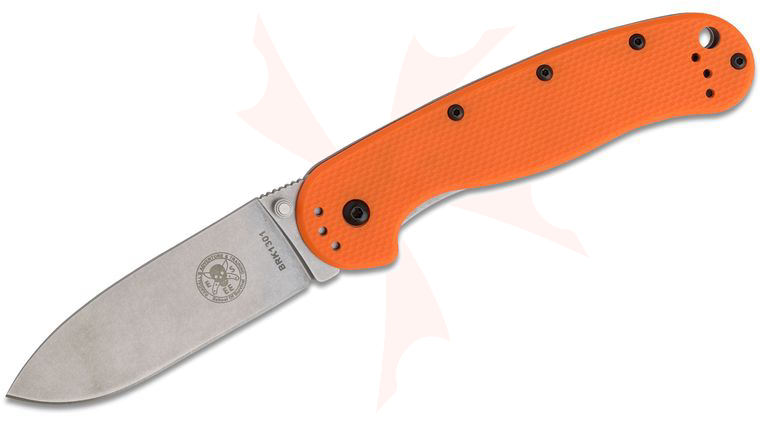 Avispa Folding Knife 3.5 inch Stonewashed AUS-8 Blade, Orange FRN and Stainless Steel Handles, Designed by ESEE