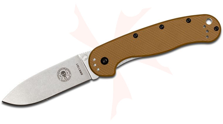 Avispa Folding Knife 3.5 inch Stonewashed D2 Blade, Coyote FRN and Stainless Steel Handles, Designed by ESEE