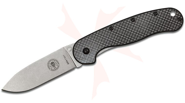 Avispa Folding Knife 3.5 inch Stonewashed D2 Blade, Carbon Fiber and Stainless Steel Handles, Designed by ESEE