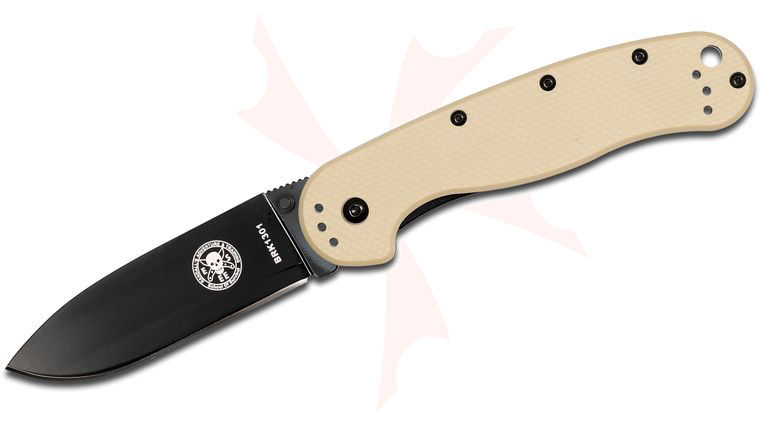 Avispa Folding Knife 3.5 inch Black D2 Blade, Desert Tan FRN and Stainless Steel Handles, Designed by ESEE