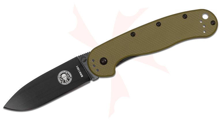 Avispa Folding Knife 3.5 inch Black D2 Blade, Olive Drab FRN and Stainless Steel Handles, Designed by ESEE