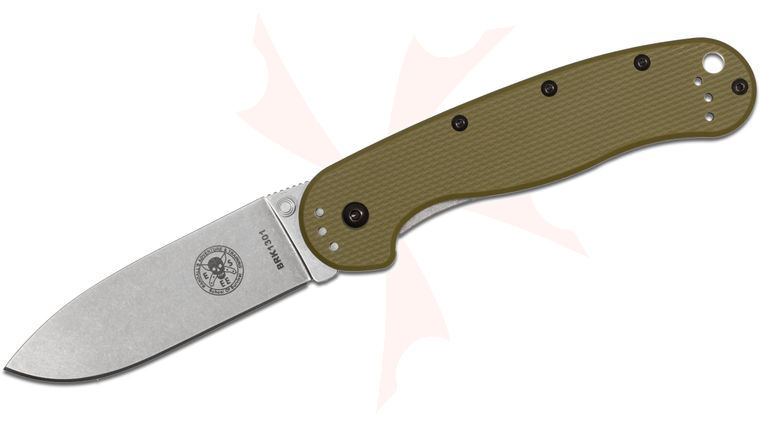 Avispa Folding Knife 3.5 inch Stonewashed D2 Blade, Olive Drab FRN and Stainless Steel Handles, Designed by ESEE