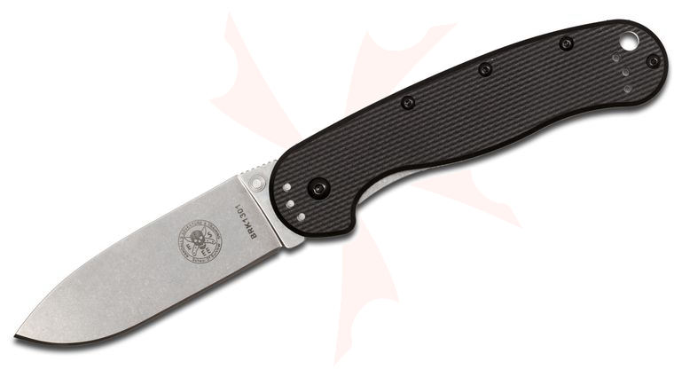 Avispa Folding Knife 3.5 inch Stonewashed D2 Blade, Black FRN and Stainless Steel Handles, Designed by ESEE
