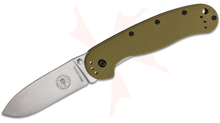 Avispa SK5 Folding Knife 3.5 inch Stonewashed SK5 Blade, OD Green FRN and Stonewashed Stainless Steel Handles, Designed by ESEE