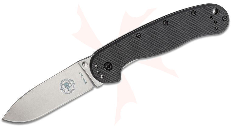 Avispa SK5 Folding Knife 3.5 inch Stonewashed SK5 Blade, Black FRN and Stonewashed Stainless Steel Handles, Designed by ESEE