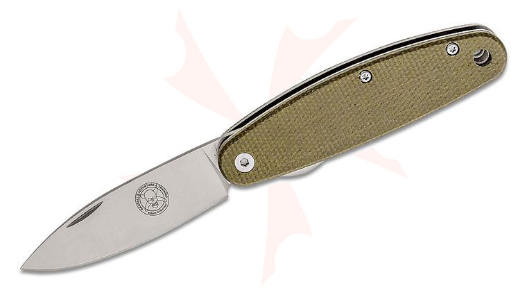 Churp Folding Knife 2.68 inch Satin D2 Blade, Olive Drab Micarta Handles, Designed by ESEE