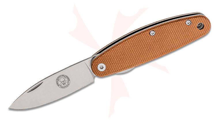 Churp Folding Knife 2.68 inch Satin D2 Blade, Brown Micarta Handles, Designed by ESEE