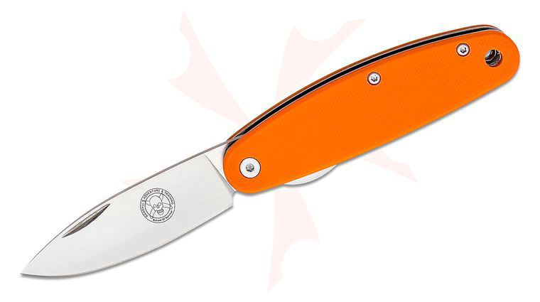 Churp Folding Knife 2.68 inch Satin D2 Blade, Orange G10 Handles, Designed by ESEE