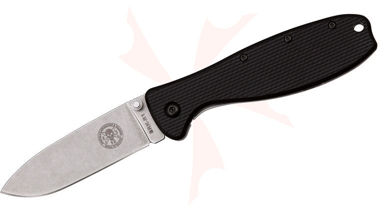Zancudo Folding Knife 3 inch Stonewashed Blade, Black FRN and Stainless Steel Handles, Designed by ESEE