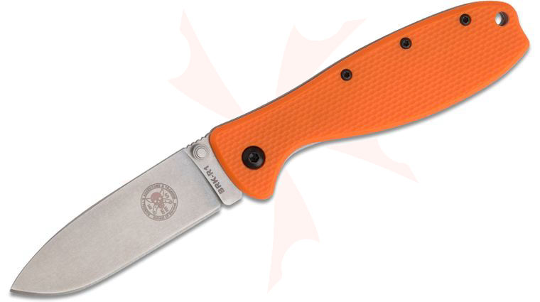 Zancudo Folding Knife 3 inch Stonewashed Blade, Orange FRN and Stainless Steel Handles, Designed by ESEE