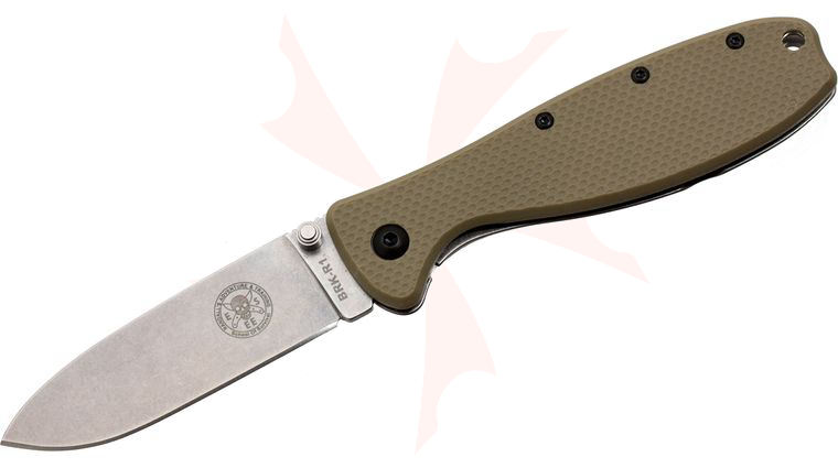 Zancudo Folding Knife 3 inch Stonewashed Blade, Desert Tan FRN and Stainless Steel Handles, Designed by ESEE